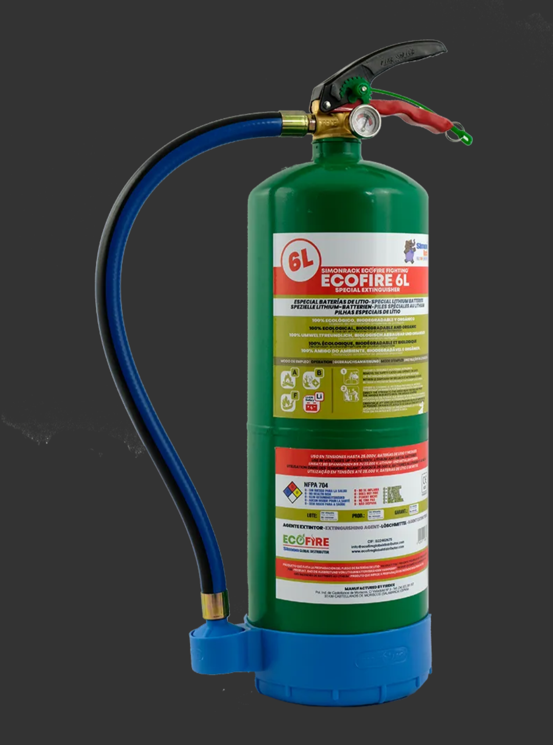 Extintor ecológico Ecofire 1 litro en espray sobre fondo blanco